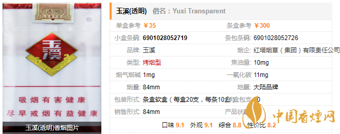 玉溪透明香煙多少錢一包 玉溪透明香煙價格參數(shù)及口感介紹